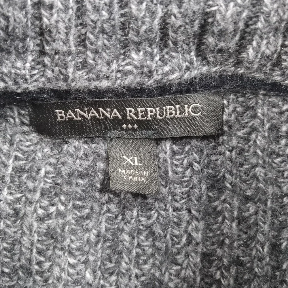 Banana Republic Sweater Mens XL Gray Mock Neck‎ Half Button Ribbed Knit Pullover
